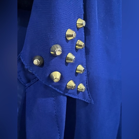 ⚡️Sheer Blouse L Royal Blue with stud collar - Picture 5 of 9